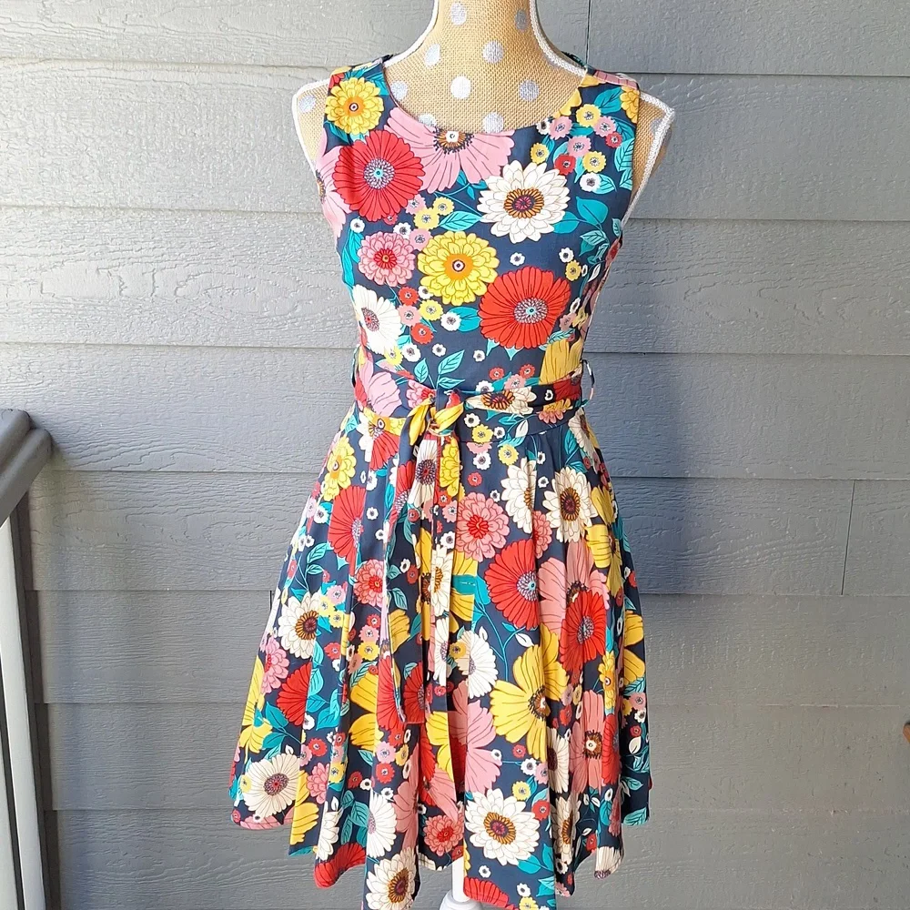 Modcloth Ixia 60's Colorful Floral Dress Size Small Made In USA Retro - Picture 3 of 10